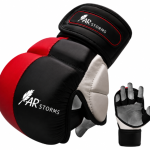 ARSTORMS Black & Red MMA Training Gloves – Open Finger Grappling & Striking Gloves